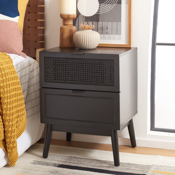 Safavieh Baisley 2 Drawer Rattan Nightstand Black NST5003B