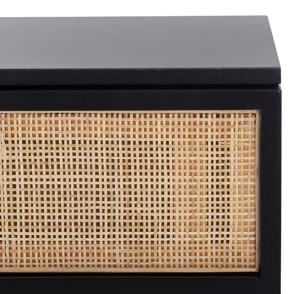 Zadie Modern Coastal Chic 2 Drawer Nightstand with Rattan Details for Stylish Bedroom Storage