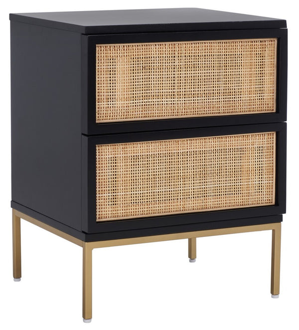 Zadie Modern Coastal Chic 2 Drawer Nightstand with Rattan Details for Stylish Bedroom Storage