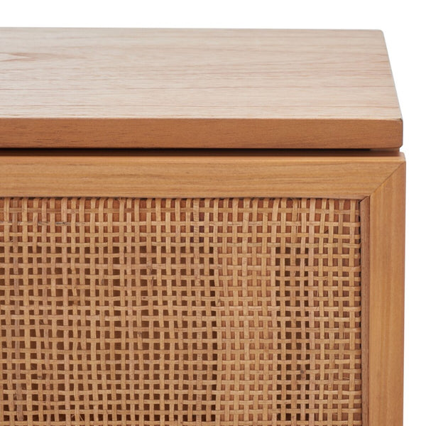 Zadie Modern Coastal Chic 2 Drawer Nightstand with Rattan Details for Stylish Bedroom Storage