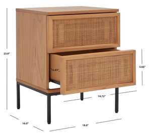 Zadie Modern Coastal Chic 2 Drawer Nightstand with Rattan Details for Stylish Bedroom Storage