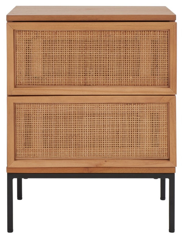 Zadie Modern Coastal Chic 2 Drawer Nightstand with Rattan Details for Stylish Bedroom Storage