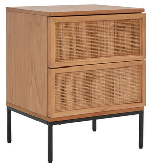 Zadie Modern Coastal Chic 2 Drawer Nightstand with Rattan Details for Stylish Bedroom Storage