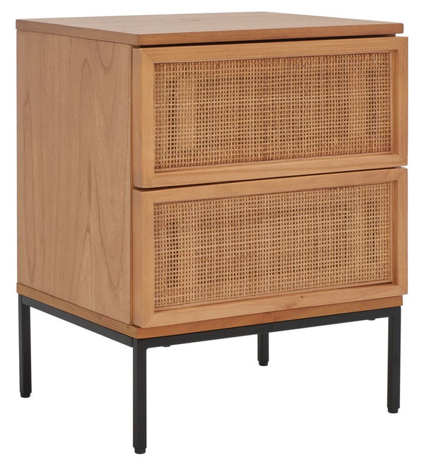 Zadie Modern Coastal Chic 2 Drawer Nightstand with Rattan Details for Stylish Bedroom Storage