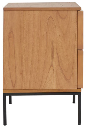 Zadie Modern Coastal Chic 2 Drawer Nightstand with Rattan Details for Stylish Bedroom Storage