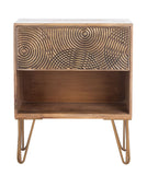 Solene 1 Drawer Textured Nightstand Natural Brass Wood