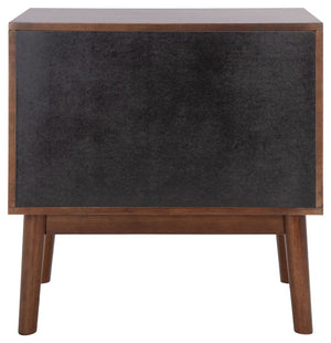 Donald Nightstand with Herringbone Design - Elegant Dark Walnut Finish & 2 Drawer Storage Solution