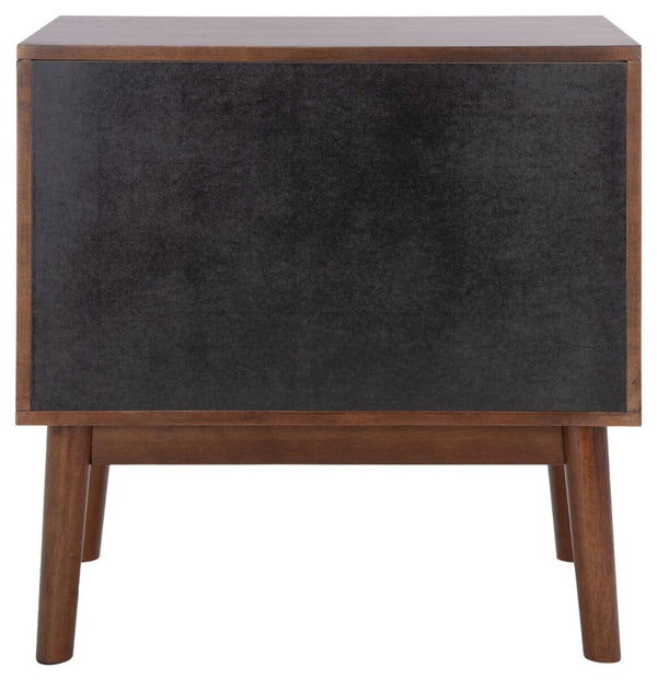 Donald Nightstand with Herringbone Design - Elegant Dark Walnut Finish & 2 Drawer Storage Solution
