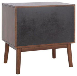 Donald Nightstand with Herringbone Design - Elegant Dark Walnut Finish & 2 Drawer Storage Solution