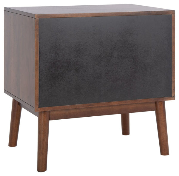 Donald Nightstand with Herringbone Design - Elegant Dark Walnut Finish & 2 Drawer Storage Solution