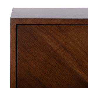 Donald Nightstand with Herringbone Design - Elegant Dark Walnut Finish & 2 Drawer Storage Solution