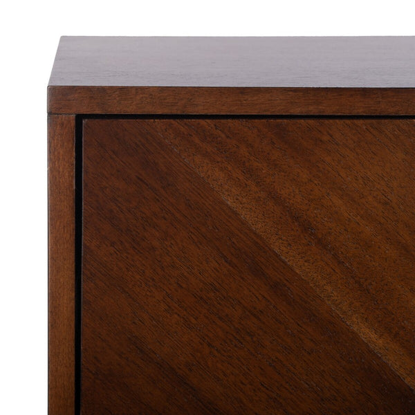 Donald Nightstand with Herringbone Design - Elegant Dark Walnut Finish & 2 Drawer Storage Solution