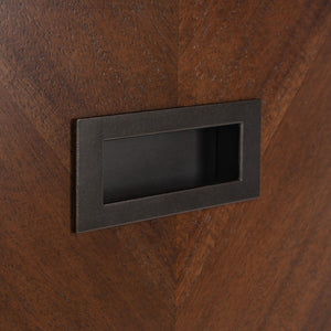 Donald Nightstand with Herringbone Design - Elegant Dark Walnut Finish & 2 Drawer Storage Solution