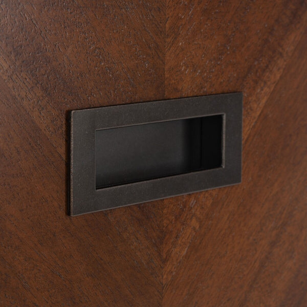 Donald Nightstand with Herringbone Design - Elegant Dark Walnut Finish & 2 Drawer Storage Solution