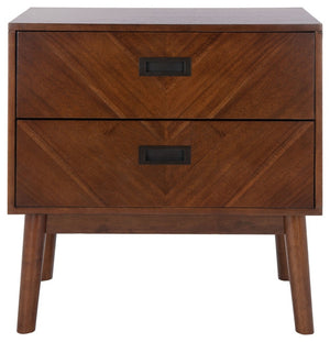Donald Nightstand with Herringbone Design - Elegant Dark Walnut Finish & 2 Drawer Storage Solution
