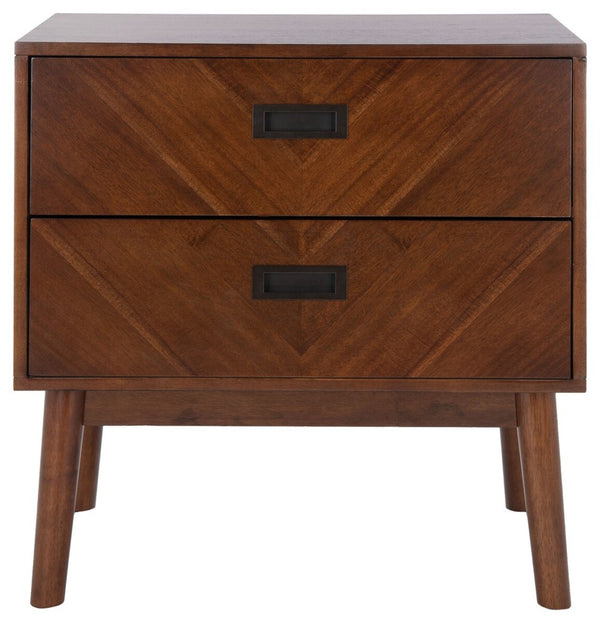 Donald Nightstand with Herringbone Design - Elegant Dark Walnut Finish & 2 Drawer Storage Solution