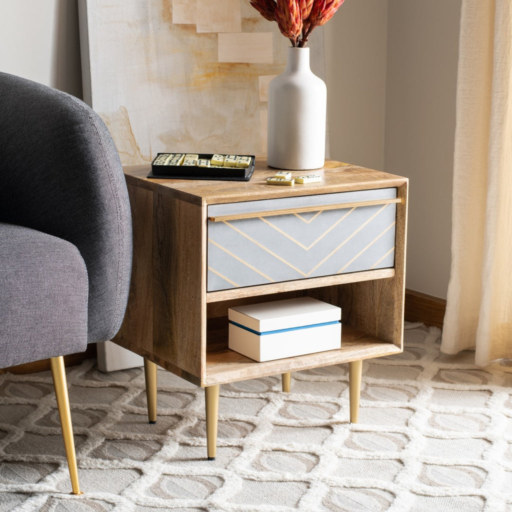 Safavieh Leni Nightstand in Natural and Brass NST9003A 889048721258