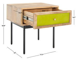 Safavieh Bahiti 1 Drawer Nighstand Natural / Black Wood NST9008A