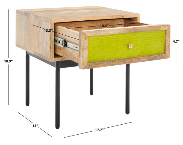 Safavieh Bahiti 1 Drawer Nighstand Natural / Black Wood NST9008A