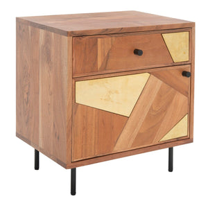 Safavieh Ballard 1 Drawer 1 Door Nightstand Natural / Gold Wood NST9009A