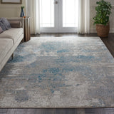 Nourison Karma KRM07 Farmhouse & Country Machine Made Power-loomed Indoor only Area Rug Ivory/Light Blue 9'3" x 12'9" 99446475664