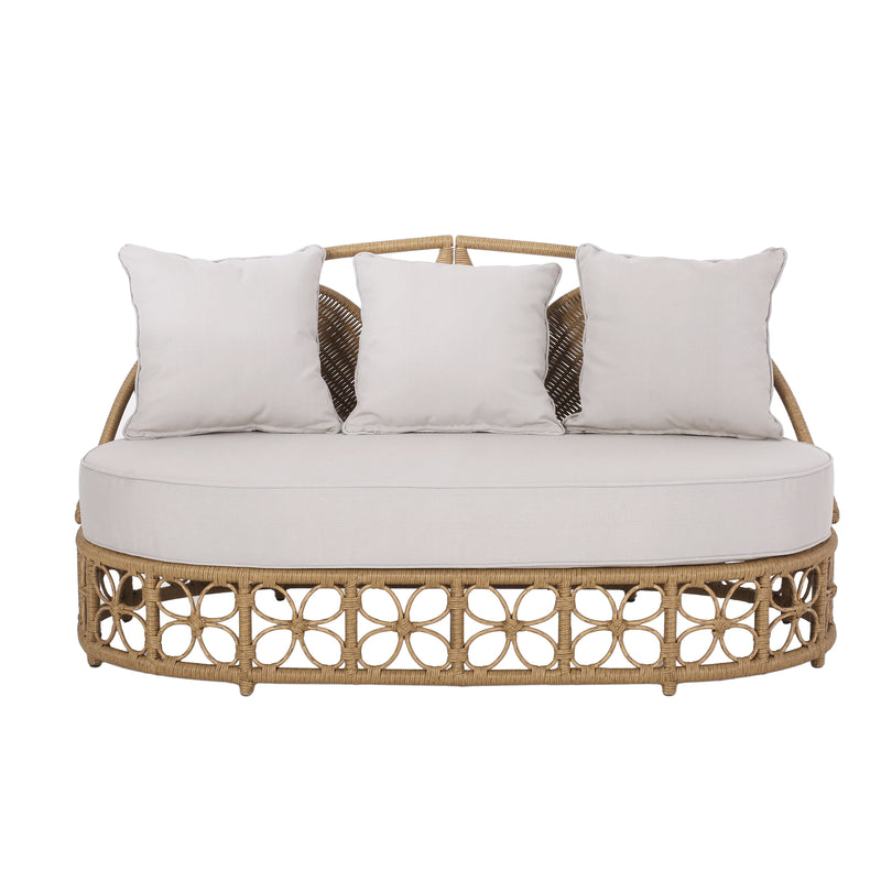 Angeles Home Cushioned Wicker Rattan Outdoor Daybed Thick Pillows Lounge Chair with White Cushion