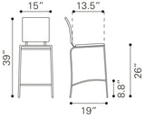 Zuo Modern Criss 100% Polyurethane, Steel Modern Commercial Grade Counter Stool Set - Set of 2 White, Chrome 100% Polyurethane, Steel