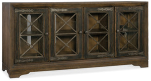 Hooker Furniture Hill Country Traditional/Formal Hardwood and Poplar Solids with White Oak Veneers with Seeded Glass and Metal Pipe Creek Bunching Media Console 5960-55476-MULTI