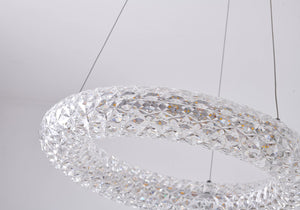 Bethel LED Chrome Chandelier with Adjustable Cord, Aluminum & Acrylic Halo Design, 3000K Warm Glow