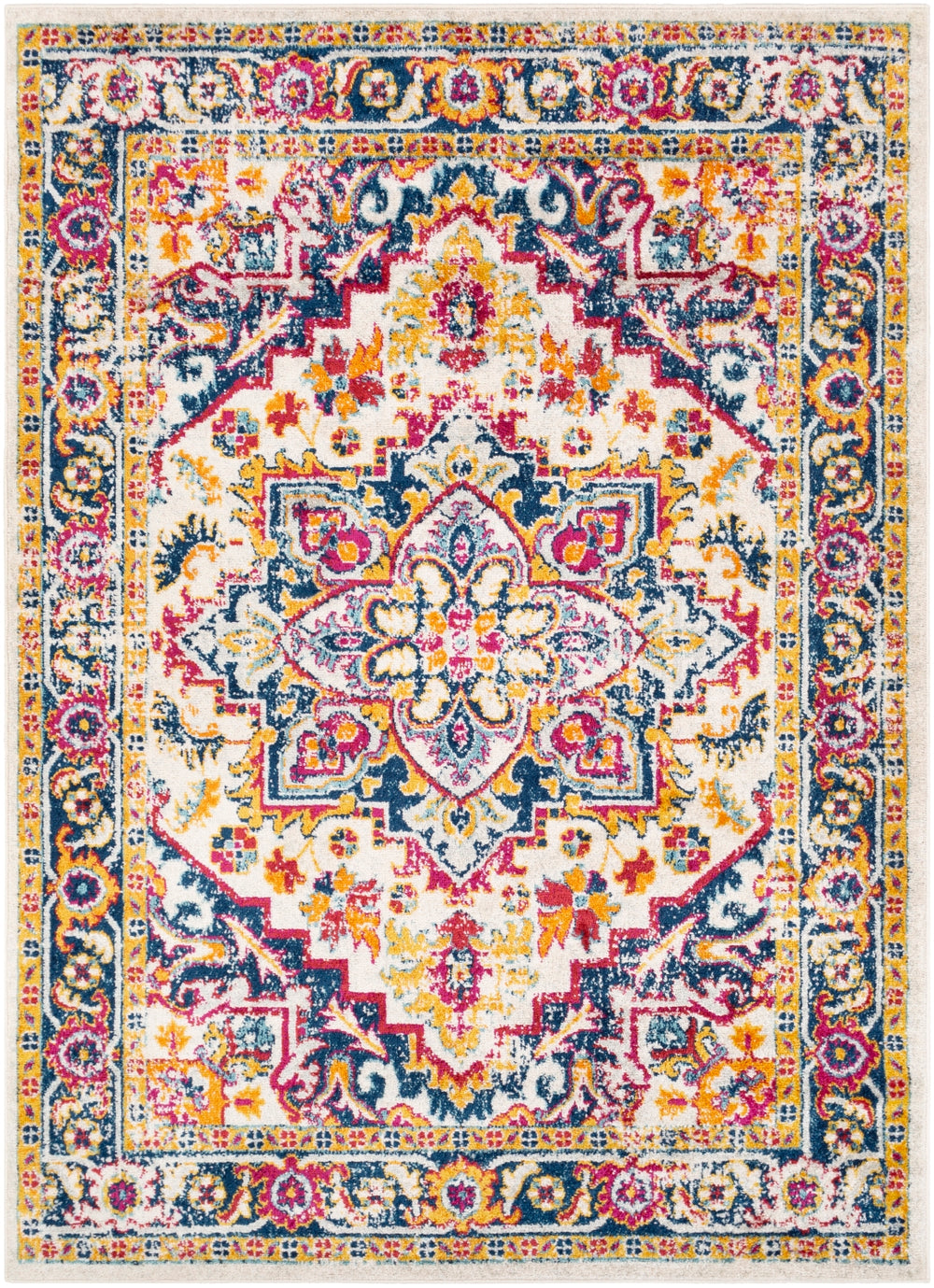 Norwich NWC-2302 Traditional Polypropylene Rug NWC2302-81012 Bright Pink, Bright Red, Dark Blue, Aqua, Cream, Medium Gray, Bright Orange 100% Polypropylene 8'10" x 12'