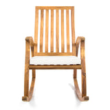 Cayo Outdoor Natural Stained Acacia Wood Rocking Chair with Cream Water Resistant Cushion Noble House