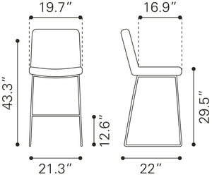 Zuo Modern Mode 100% Polyurethane, Plywood, Steel Modern Commercial Grade Barstool Set - Set of 2 Yellow 100% Polyurethane, Plywood, Steel