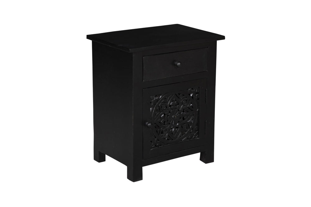 Porter Designs Bali Solid Hand Carved Wood Vintage Nightstand Black 04-196-04-BCC01