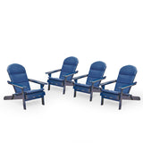 Malibu Outdoor Acacia Wood Folding Adirondack Chairs with Cushions (Set of 4), Navy Blue