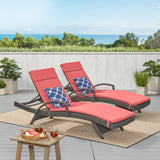 Salem Outdoor Grey Wicker Arm Chaise Lounges with Red Water Resistant Cushions Noble House