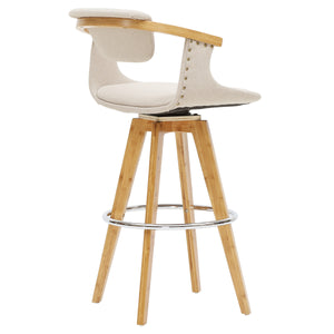 Darwin 360-Degree Swivel Counter Stool - Chic Mid-Century Design with Bamboo Legs and Linen Upholstery