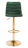 Zuo Modern Prima 100% Polyester, Plywood, Steel Modern Commercial Grade Barstool Dark Green, Gold 100% Polyester, Plywood, Steel