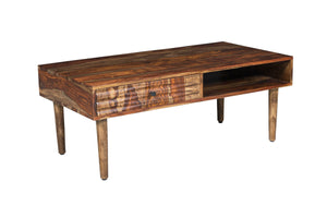 Porter Designs Waves Solid Sheesham Wood Modern Coffee Table Brown 05-196-02-W006