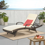 Salem Outdoor Wicker Adjustable Chaise Lounge with Arms w/ IVORY Cushion Noble House