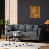 Manbow Contemporary Fabric Pillowback 3 Seater Sofa with Nailhead Trim, Charcoal and Dark Brown Noble House