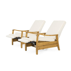 Verano Outdoor Acacia Wood Recliner Chair with Cushions, Teak and Cream Noble House