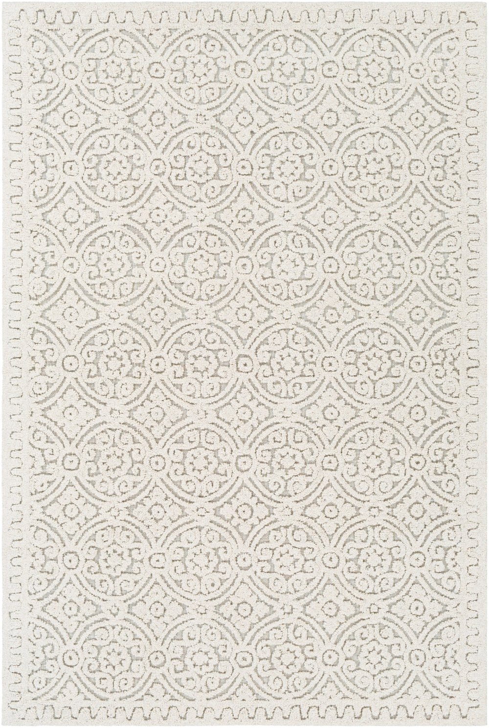 Oakland OAA-1008 Traditional Wool Rug OAA1008-576 Cream, Khaki, Silver Gray 100% Wool 5' x 7'6"