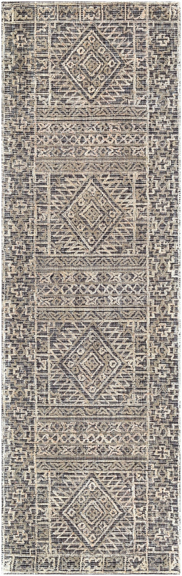 Oakland OAA-1009 Global Wool Rug OAA1009-268 Black, Medium Gray, Khaki 100% Wool 2'6" x 8'