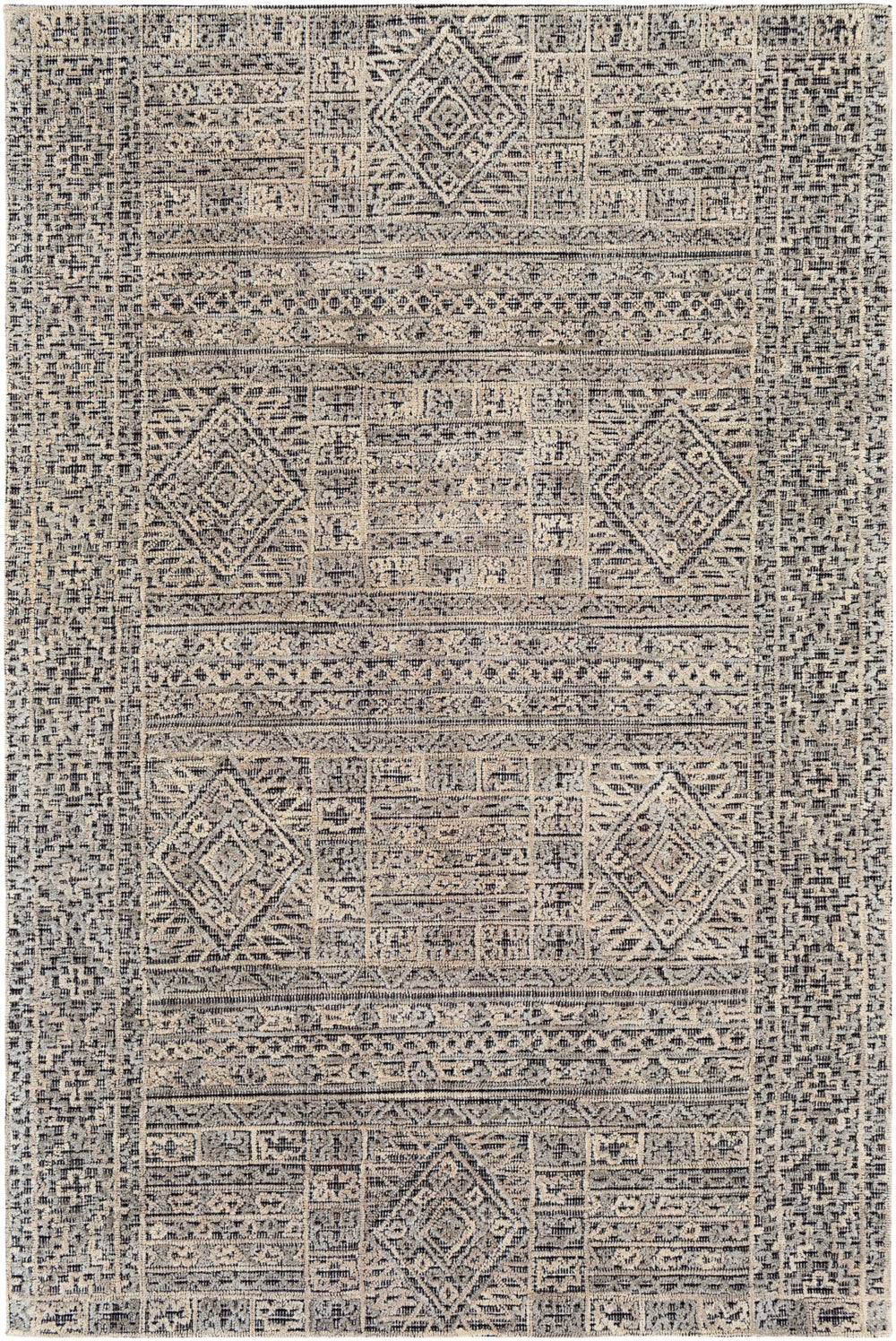 Oakland OAA-1009 Global Wool Rug OAA1009-81012 Black, Medium Gray, Khaki 100% Wool 8'10" x 12'