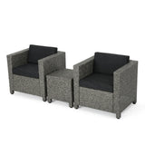 Puerta Outdoor Mixed Black Wicker Club Chair Set with Matching Side Table Noble House