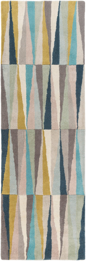 Oasis OAS-1095 Modern Wool Rug OAS1095-268 Aqua, Sky Blue, Beige, Charcoal, Silver Gray, Sage, Camel, Mustard 100% Wool 2'6" x 8'