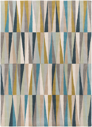 Oasis OAS-1095 Modern Wool Rug OAS1095-811 Aqua, Sky Blue, Beige, Charcoal, Silver Gray, Sage, Camel, Mustard 100% Wool 8' x 11'