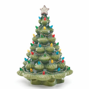 Treasured Traditions Illuminated Green Ceramic Tree Figurine - A Cherished Holiday Centerpiece!