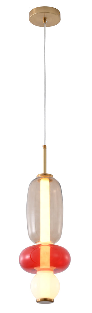 Bethel White, Grey, & Red LED Pendant in Metal & Glass