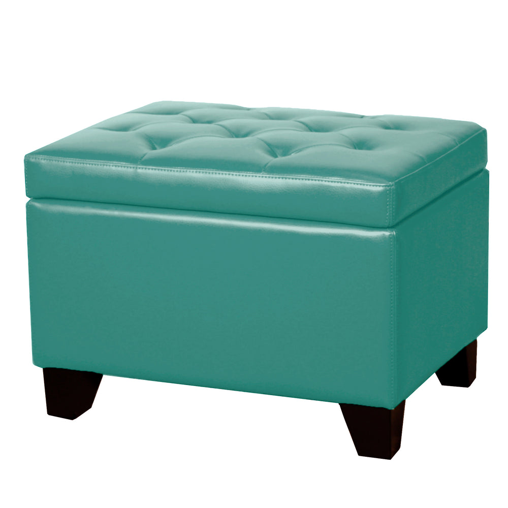 Julian Stylish Rectangular Bonded Leather Storage Ottoman with Biscuit Tufting for Home Organization